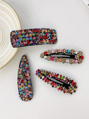 Shein 4pcs Multicolor Women's Heavy Duty Rhinestone Hair Clips >
