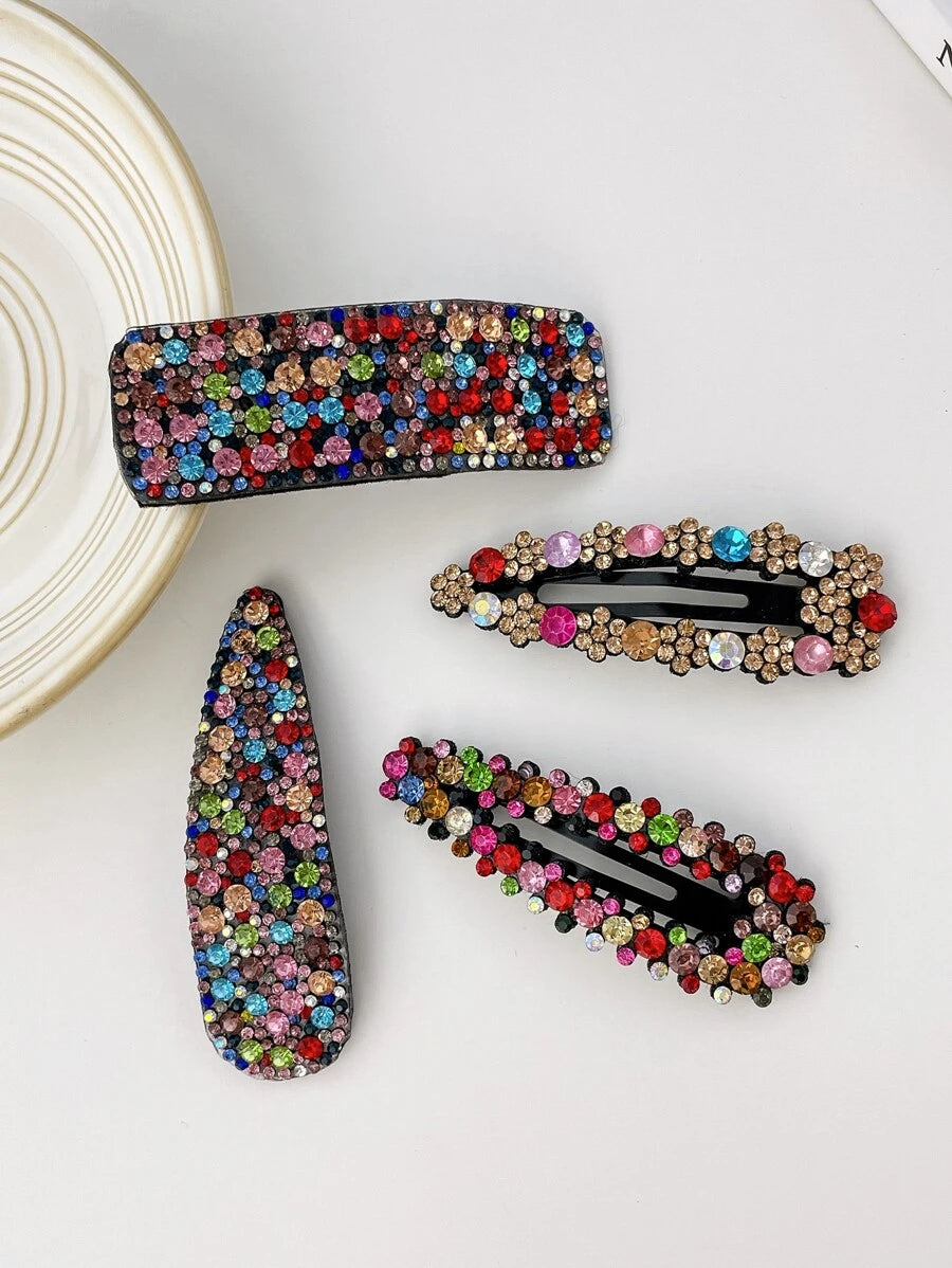 Shein 4pcs Multicolor Women's Heavy Duty Rhinestone Hair Clips >