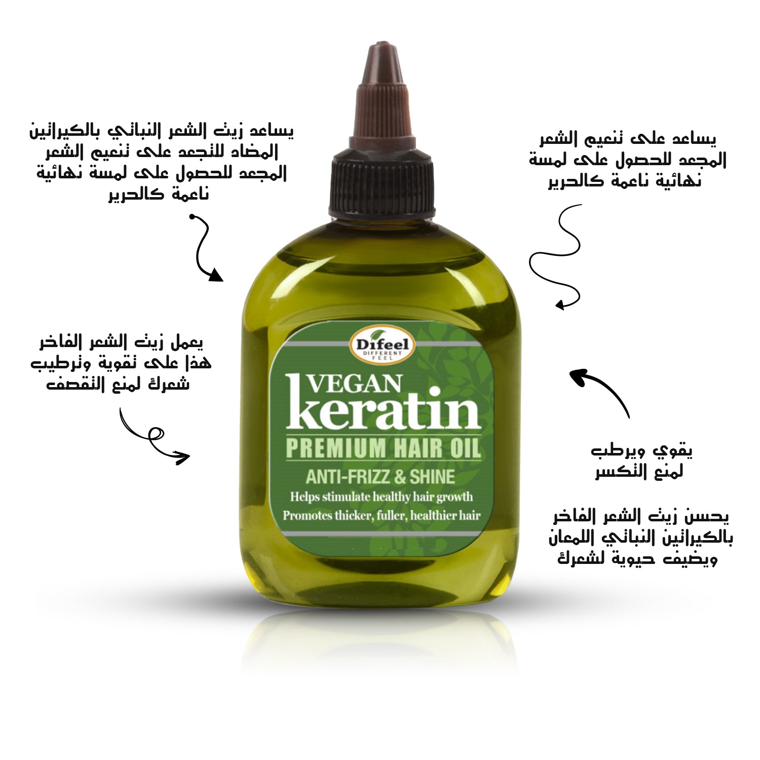 Difeel Vegan Keratin Premium Hair Oil - Anti Frizz & Shine 210ml