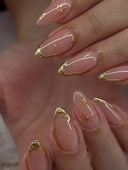 Shein Almond Shaped Gold French Press-On Nails >