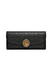 Shein Vintage Embossed Monogram Long Wallet with Golden Swan Metal Accent -.