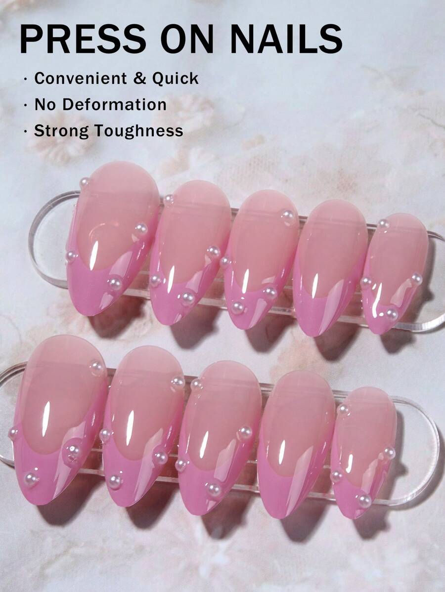 Shein Pink Pearl French Tip Press-On Nails >