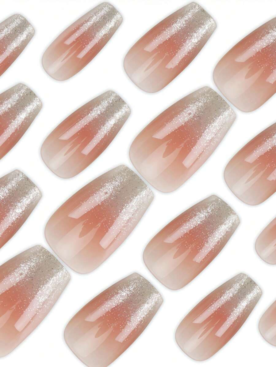 Shein Short Coffin Glitter Gradient Press-On Nails >