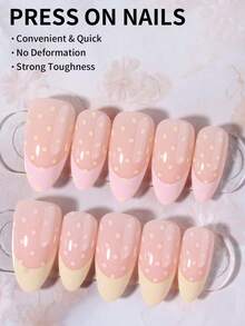 Shein 30pcs Almond Shape Polka Dot Press-On Nails>