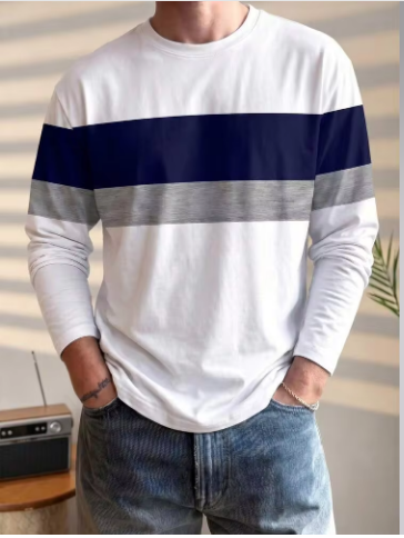 Shein Casual Contrast Striped Print Long Sleeve T-Shirt, L -.