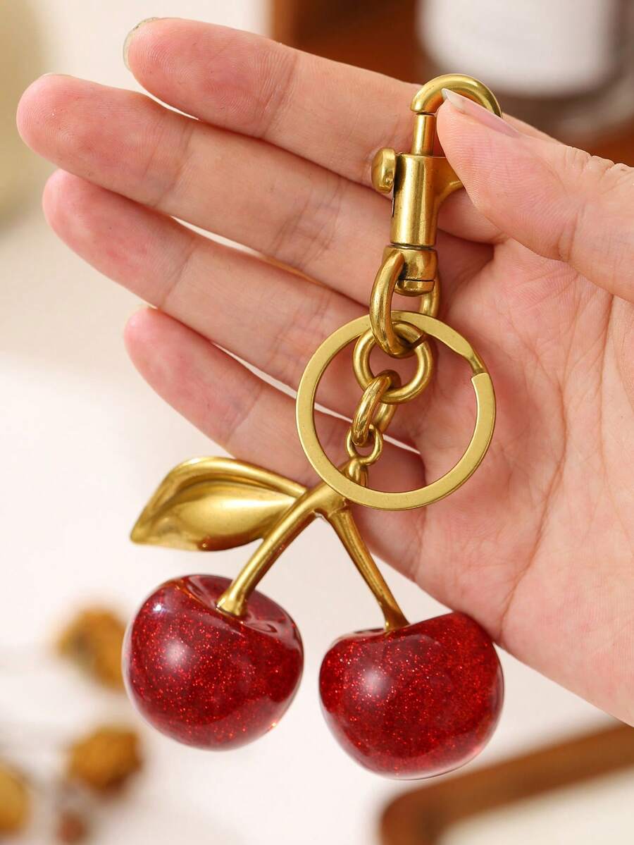 Shein Shiny Cherry Pendant Keychain >
