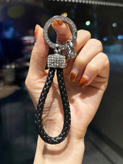 Shein Fashionable Zinc Alloy Keychain with Black Leather Cord >