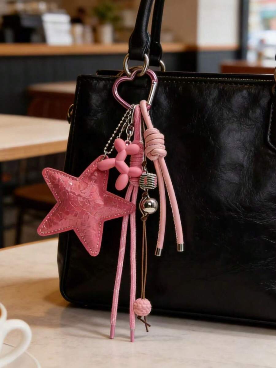 Shein Y2K Style Pink Star Bag Charm Keychain >