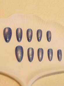 Shein Y2K Blue Cat Eye Press-On Nails>
