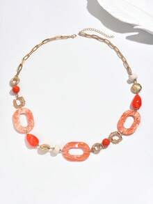 Shein Bohemian Geometric Patchwork Long Necklace >