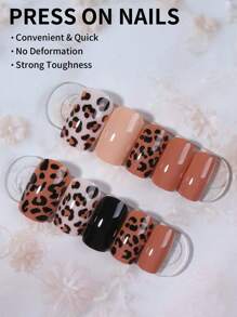 Shein Square French Brown Leopard Print Press-On Nails >