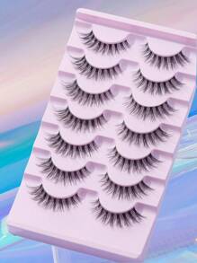 Shein 7pairs Natural D Curl Crossed False Eyelashes With Transparent Stems, Code: MG03 -.
