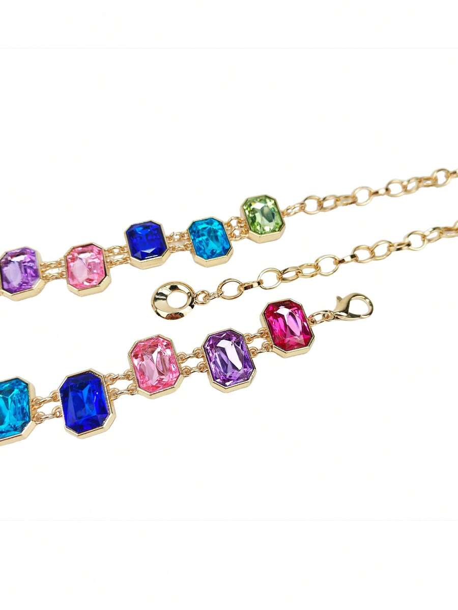 Shein Premium Colorful Crystal Studded Waist Chain >