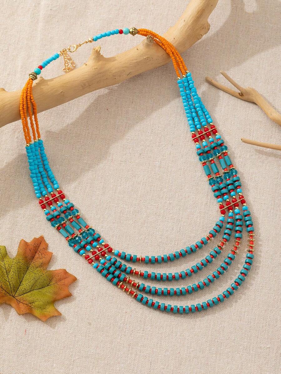 Shein 1pc Boho Multi-Layer Beaded Necklace >