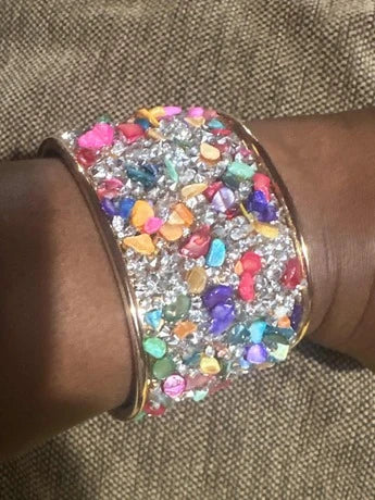 Shein Rhinestone Stone Inlaid Metal Bangle Bracelet >
