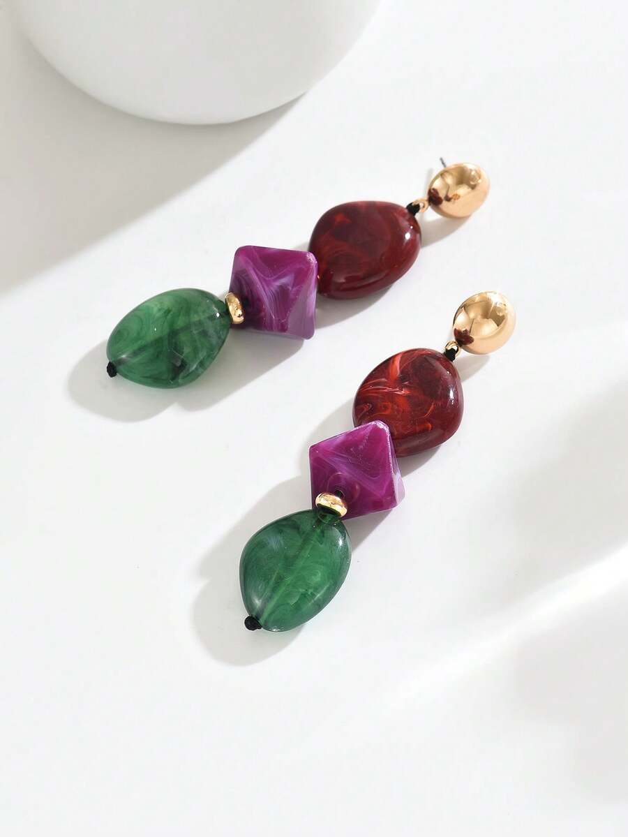 Shein 1 Pair Elegant Exaggerated Bohemian Gold Stud Earrings >