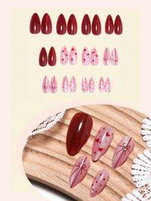Shein Y2K Red & Pink Heart Almond Press-On Nails >
