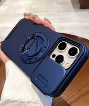 1pc Sliding Window Ring Holder Wireless Charging Phone Case>