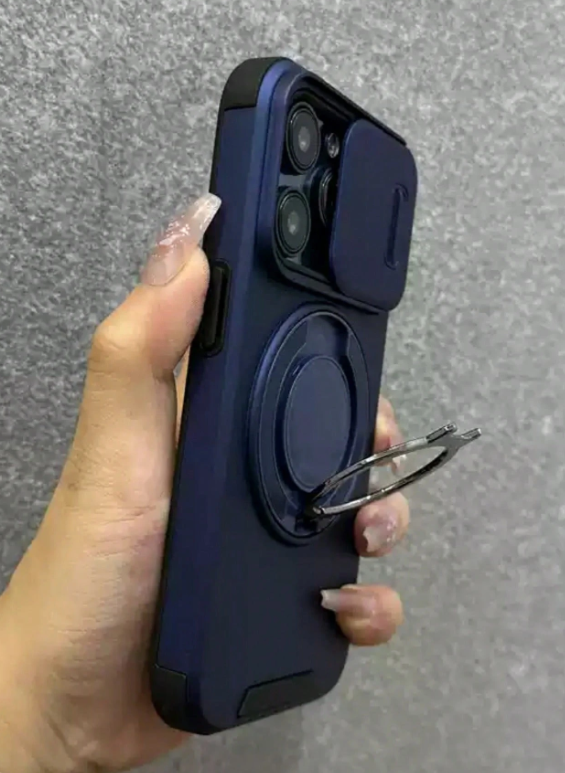 1pc Sliding Window Ring Holder Wireless Charging Phone Case>