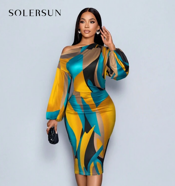 Shein Women's Off Shoulder Long Sleeve Knitted Hip Cover Midi Dress,+
