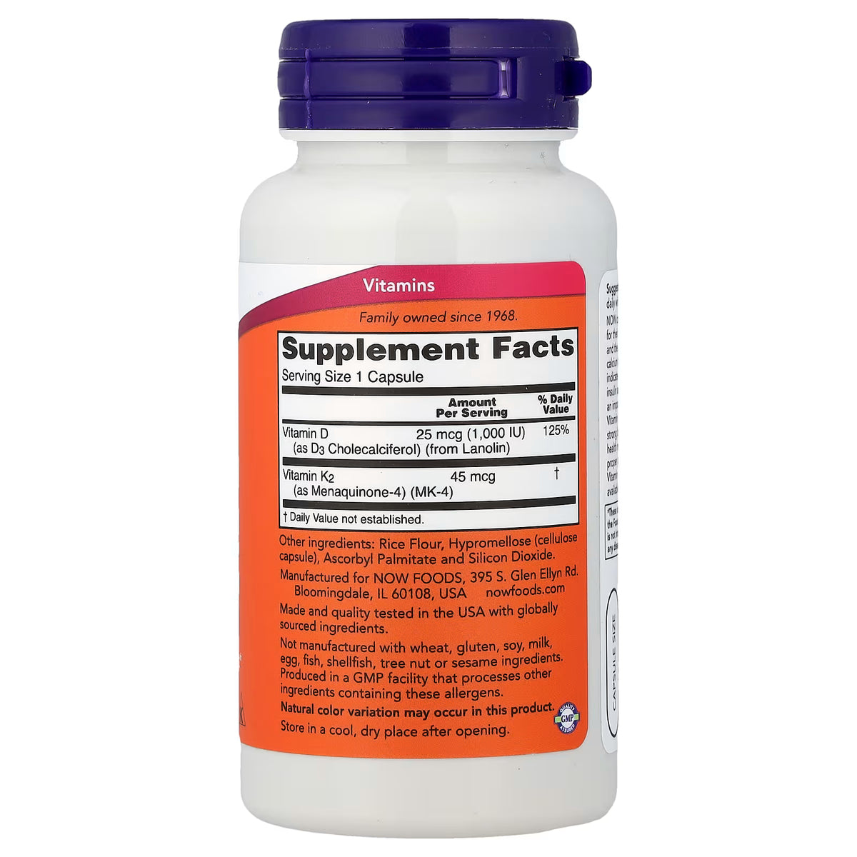 NOW Foods, Vitamin D3 & K2, 120 Capsules >