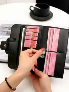 Shein Vintage Patchwork Embossed PU Leather Long Tri-Fold Wallet -.