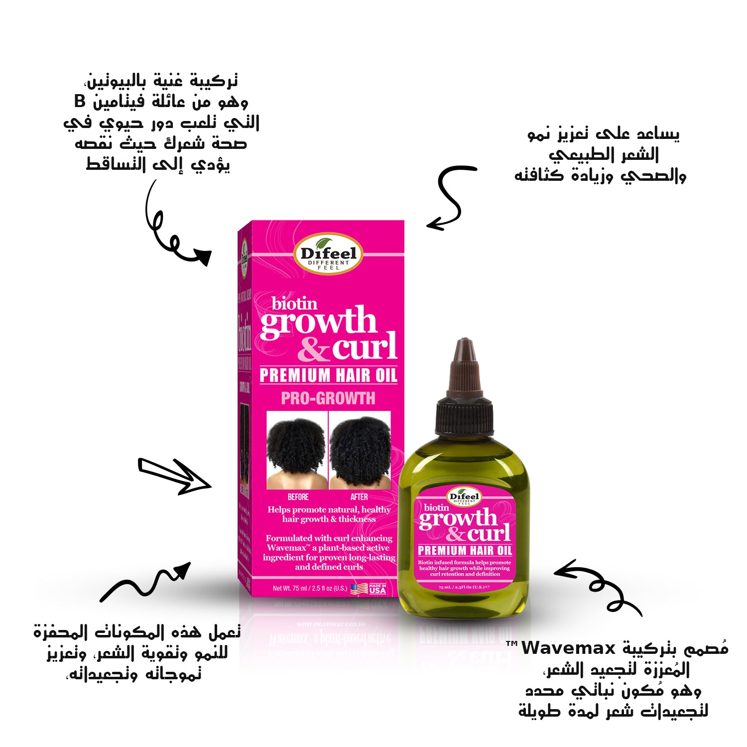 Difeel Growth and Curl Biotin Premium Hair Oil 210ml