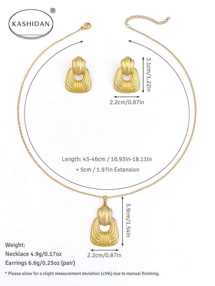 Shein 1 Set Stainless Steel Waterproof Hypoallergenic Fade-Resistant Gold Minimalist Geometric Women's Stud Earrings Set >