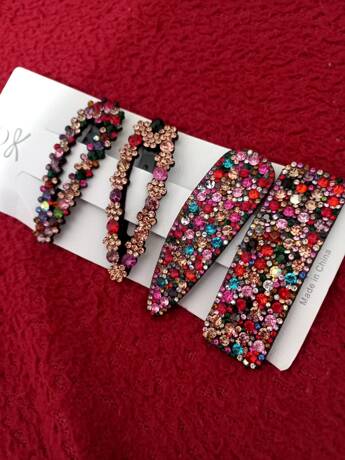Shein 4pcs Multicolor Women's Heavy Duty Rhinestone Hair Clips >