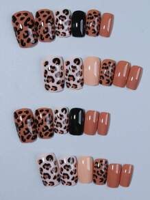 Shein Square French Brown Leopard Print Press-On Nails >