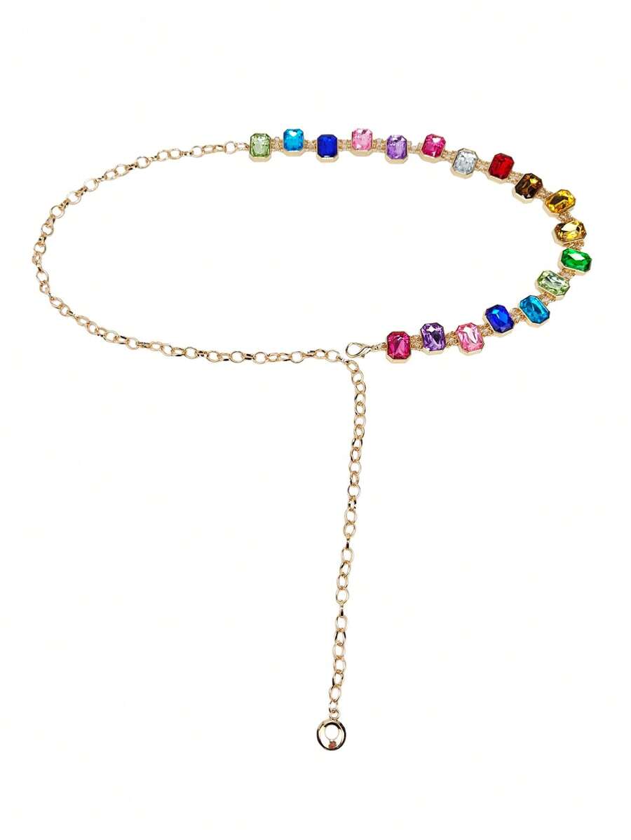 Shein Premium Colorful Crystal Studded Waist Chain >