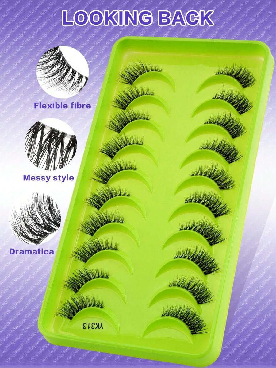 Shein 10 Pairs Half Eyelashes Natural Short Cat Eye Soft Transparent Band, Code: YK313 -.
