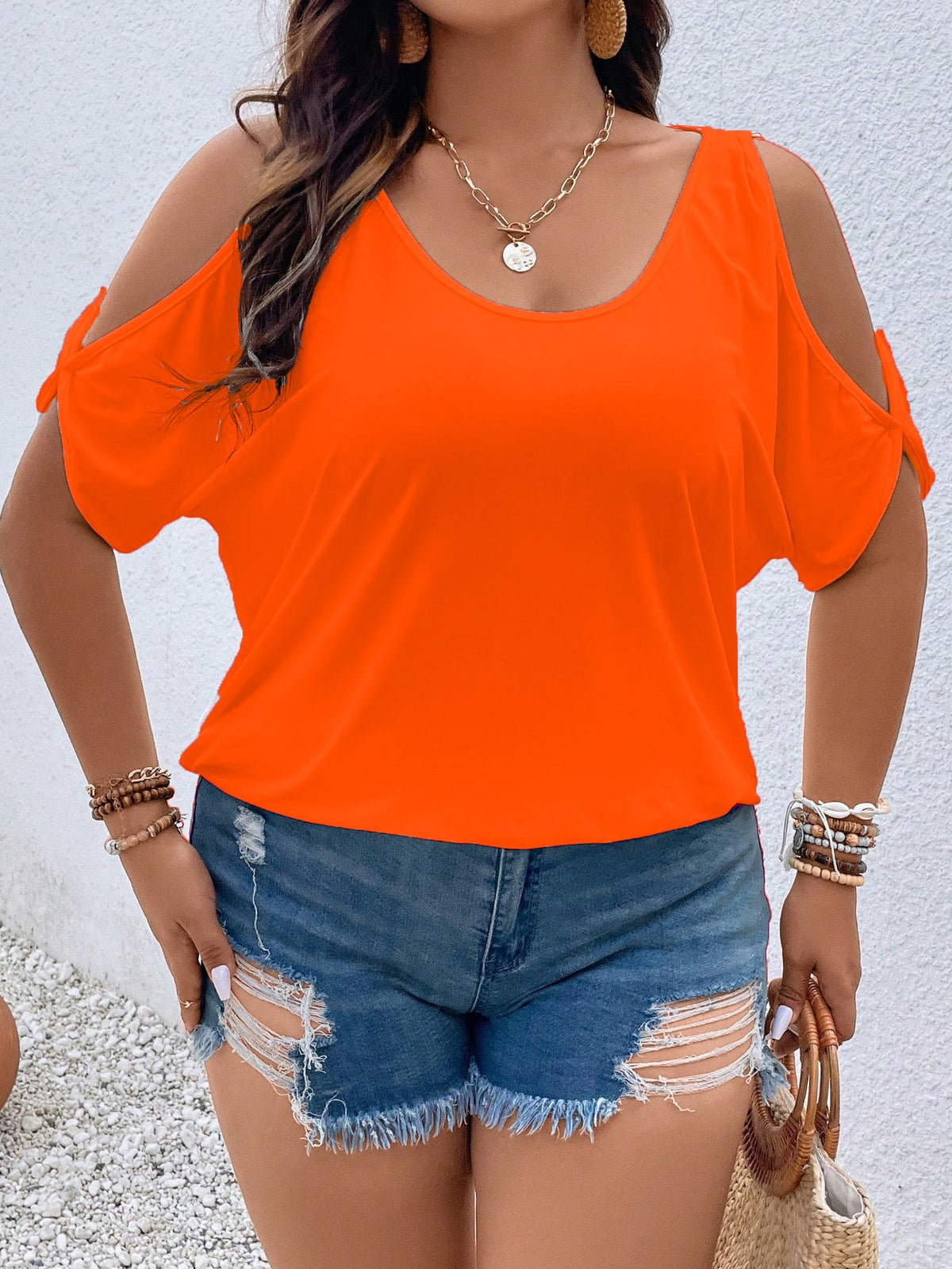 Women's Plus Size Cold Shoulder Knot T-Shirt