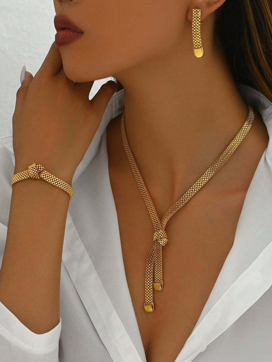 Shein Classic Hollow Out Mesh Jewelry Set >