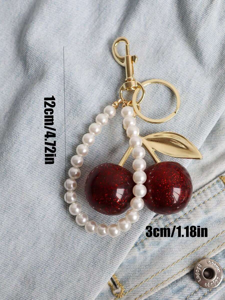 Shein Sparkling Resin Cherry & Pearl Keychain >