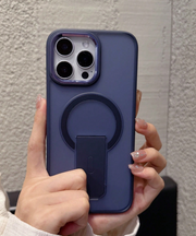 Luxury Matte Semi-Transparent Magnetic Wireless Charging Phone Case With Stand>
