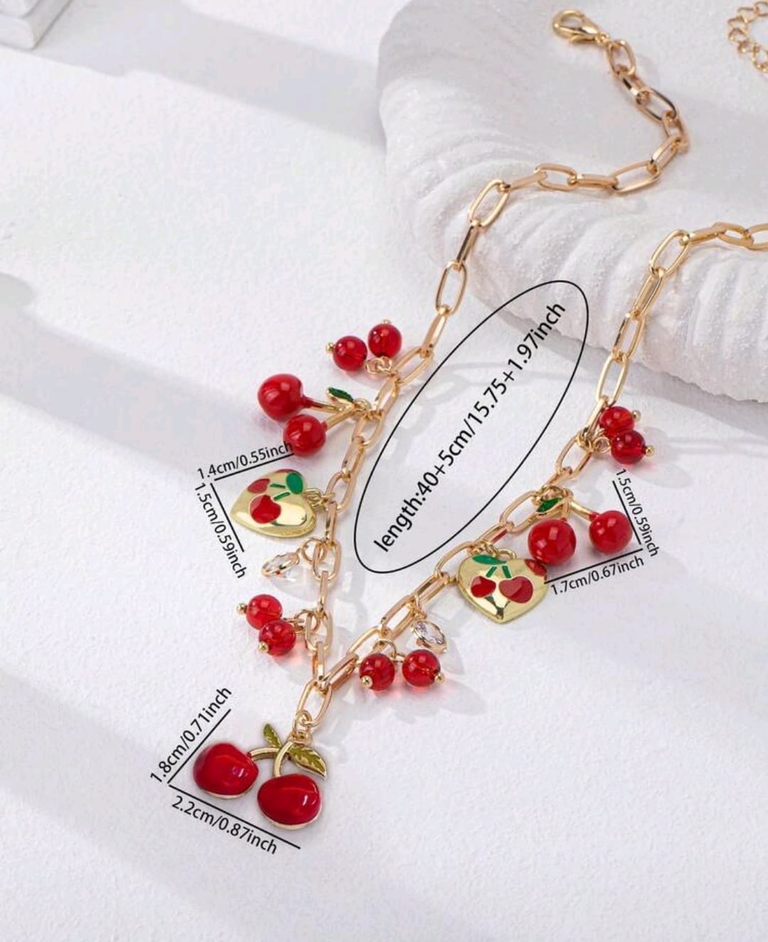 Shein Red Cherry Necklace >