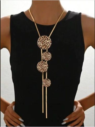 Shein Big & Small Round Flat Snake Chain Exaggerated Long Sweater Necklace>