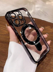 1pc Transparent Electroplated Shockproof Silicone Phone Case With Metal Sliding Stand/Shockproof>