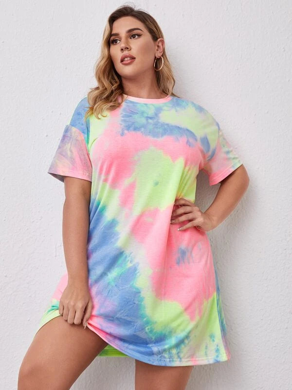 Shein Plus Drop Shoulder Tie Dye Tee Dress, 4XL */