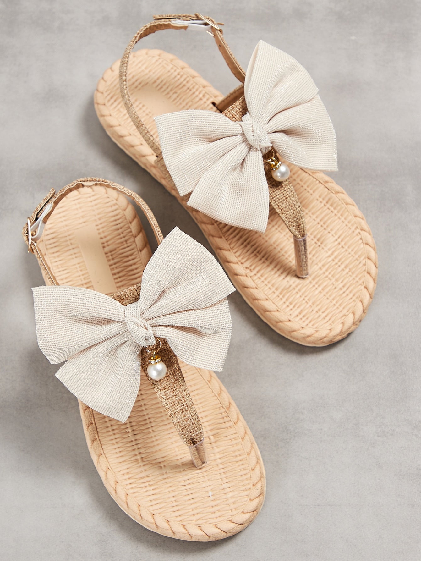 Women's Bow Decor Slingback Flat Vacation Sandals Khaki