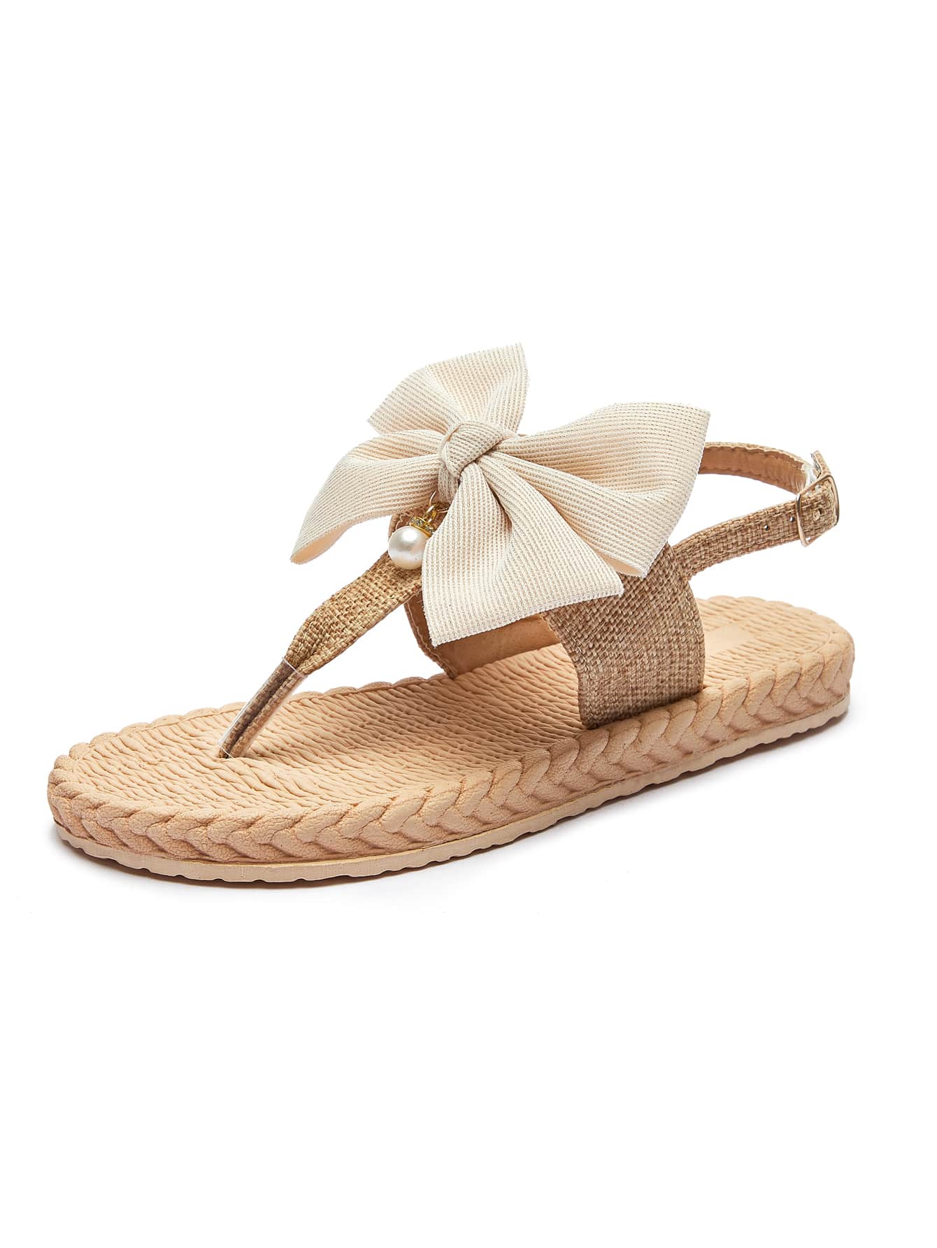 Women's Bow Decor Slingback Flat Vacation Sandals Khaki