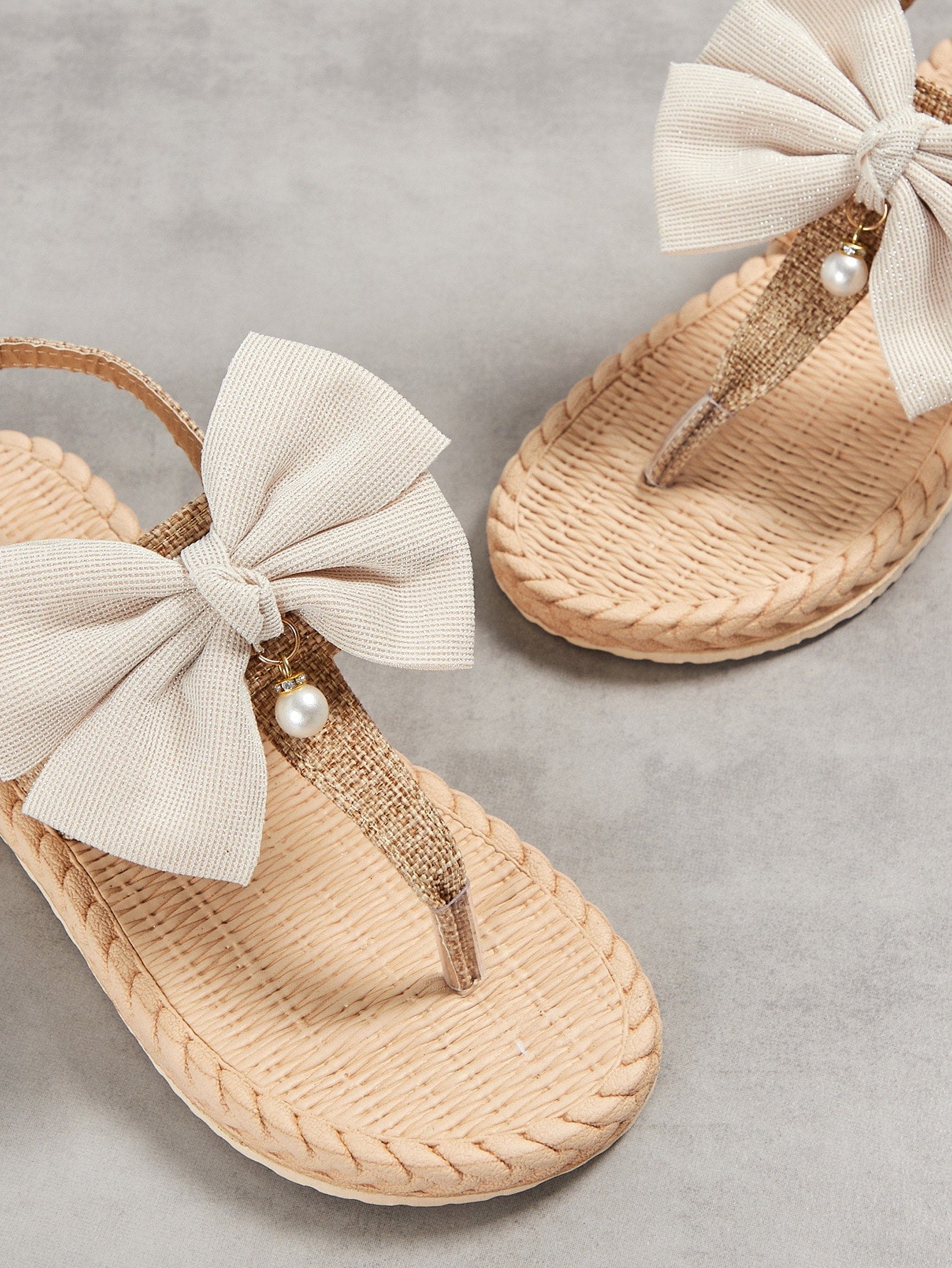 Women's Bow Decor Slingback Flat Vacation Sandals Khaki