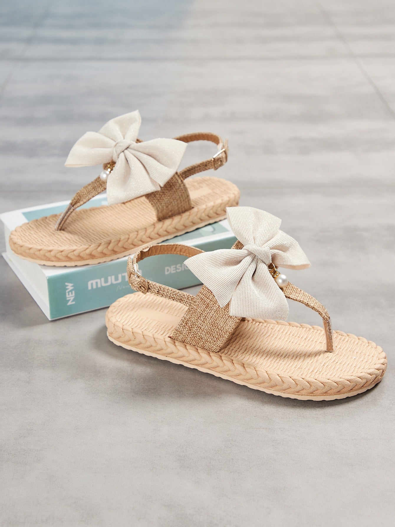 Women's Bow Decor Slingback Flat Vacation Sandals Khaki