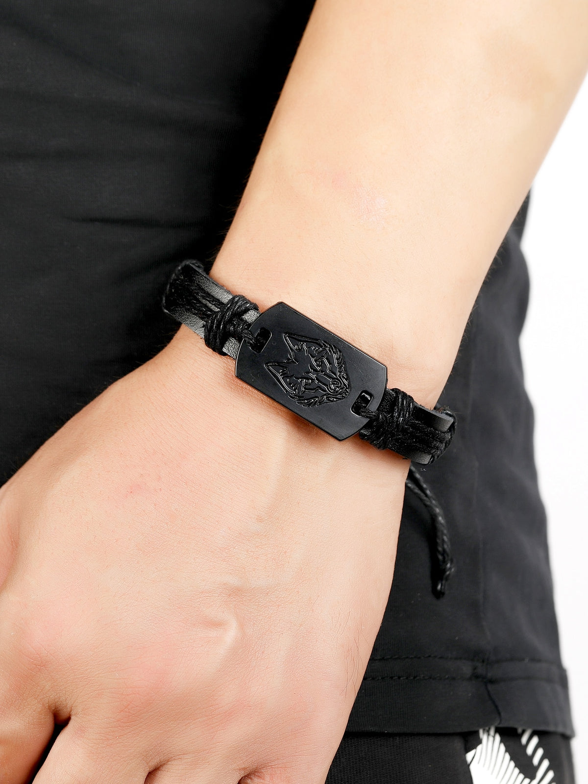 Men's Wolf Head Pattern PU Bracelet for Jewelry Gift