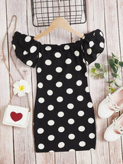 Shein Kids CHARMNG Girls Polka Dot Butterfly Sleeve Dress, 9T