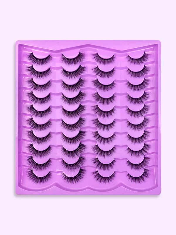 Shein Full False Lashes 20pairs Faux Mink Lashes Tail Elongated Cross False Eyelashes For Women*/