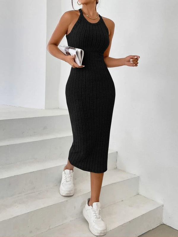 Shein Solid Halter Neck Bodycon Dress /