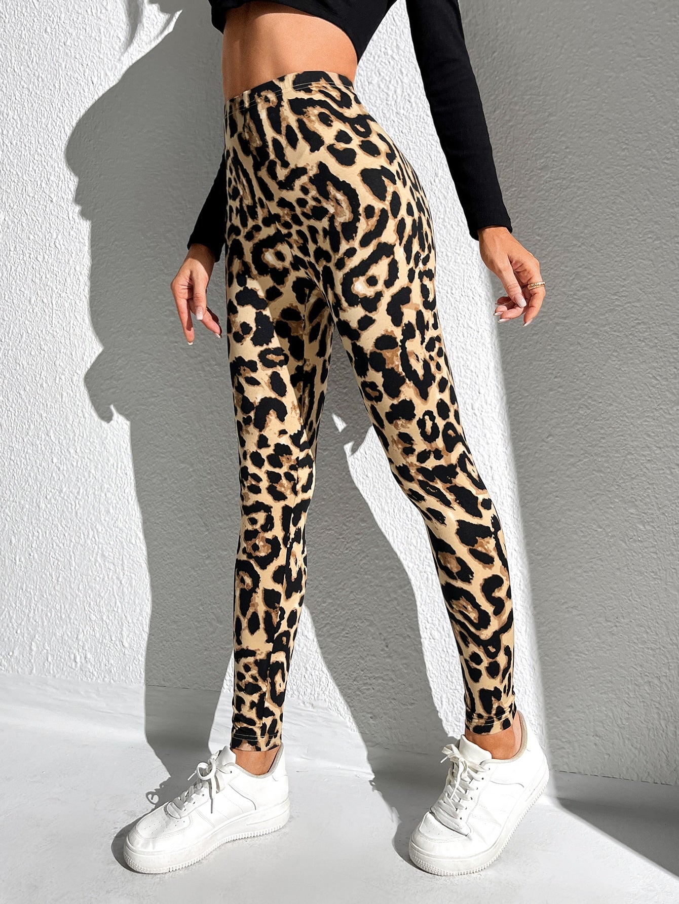 Women's Casual Leopard Print High Waist Khaki Leggings