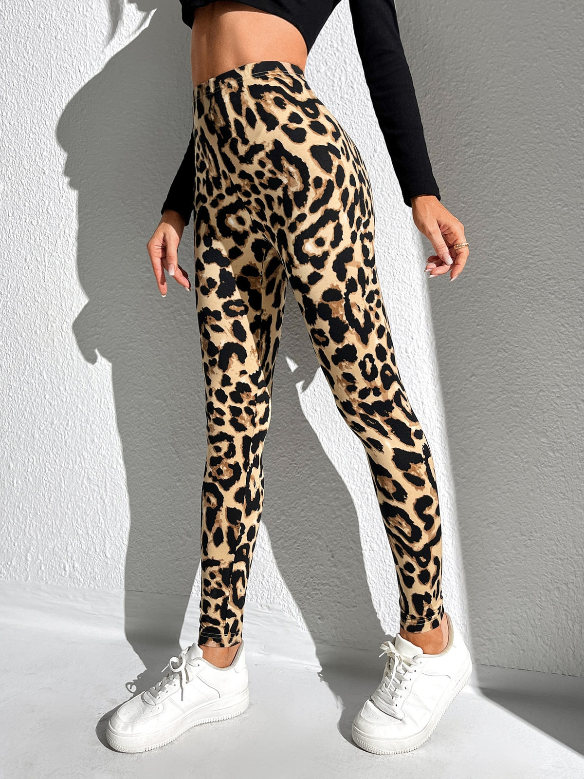 Women's Casual Leopard Print High Waist Khaki Leggings